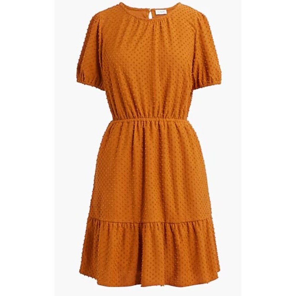 J. Crew Clip Dot Short Sleeve Fall Short Dress Orange Terracotta L New NWT Mini